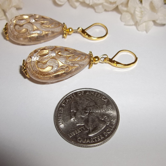 Gold and Clear Statement Earrings Teardrop 4074 - Picture 6 of 7